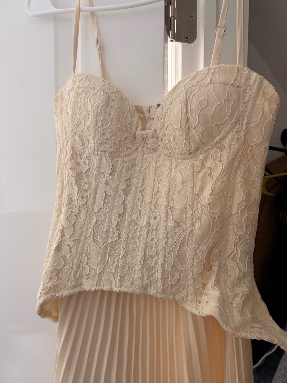 Fashion Nova Cream Lace Bustier Maxi Dress